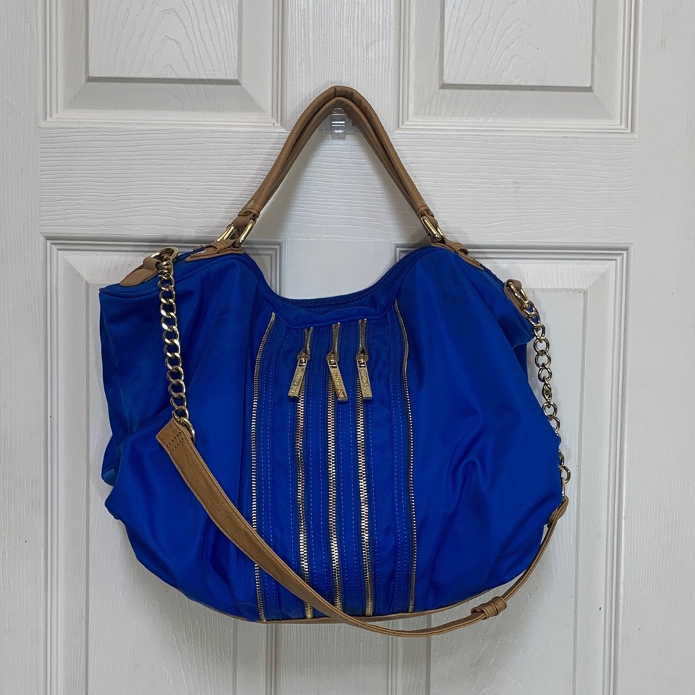 Olivia + Joy Royal Blue and Tan Shoulder Bag